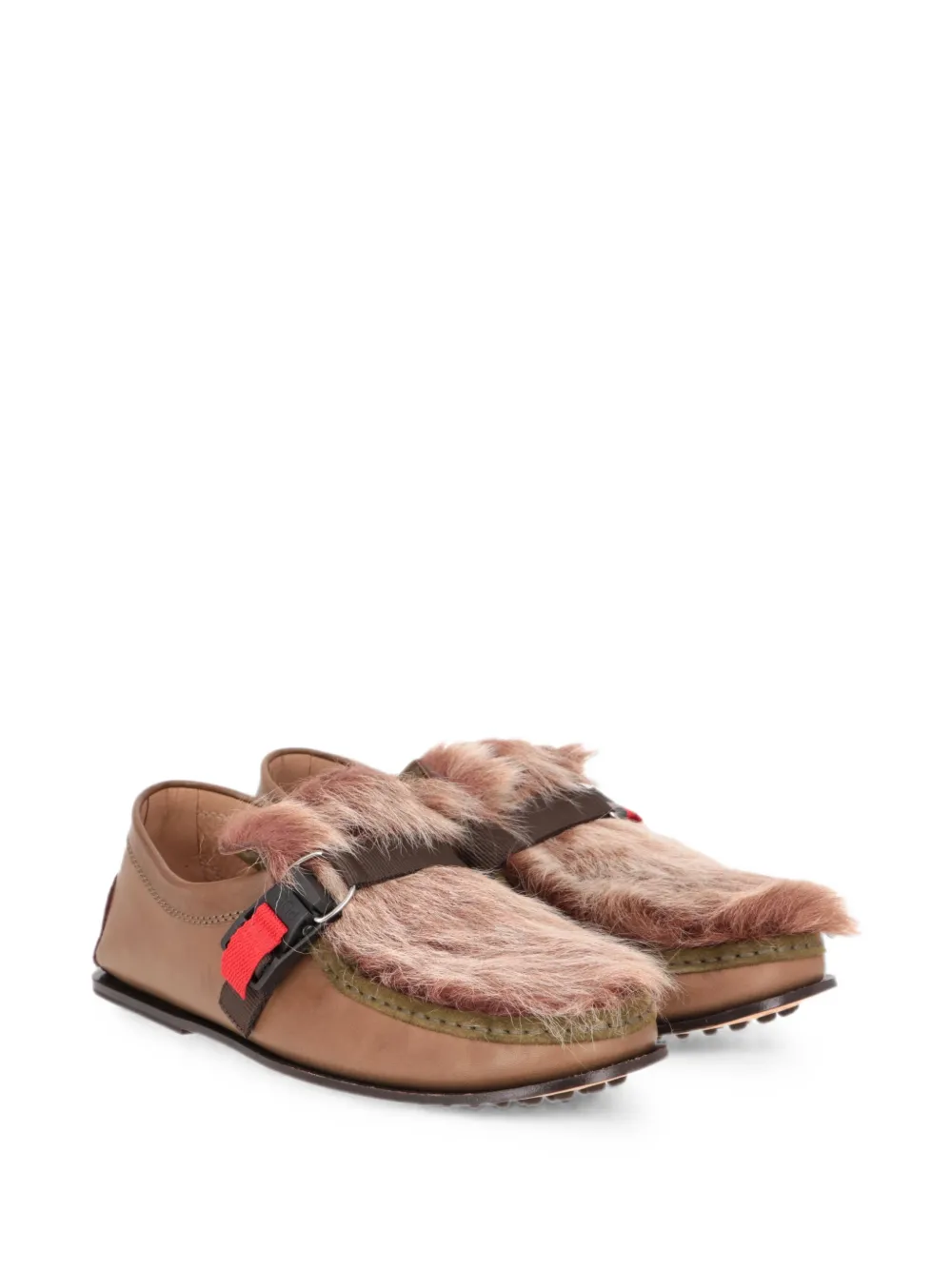 Tod's faux-fur buckle loafers Beige