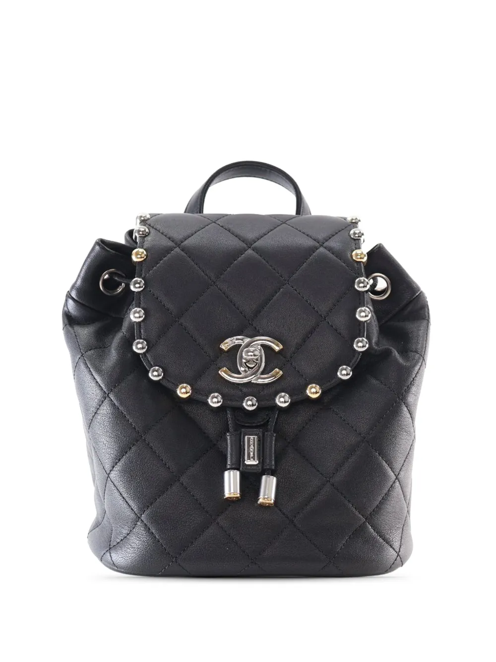 Pre-owned Chanel 2018 Quilted Lambskin Metallic Bubble Backpack In Black