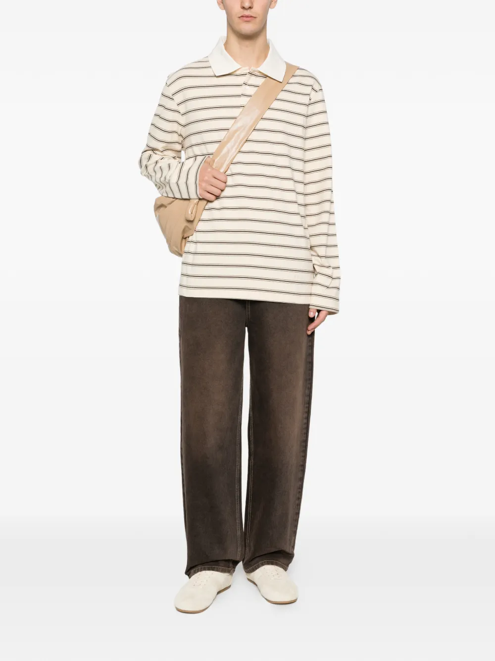 A.P.C. striped long-sleeve polo shirt - Beige