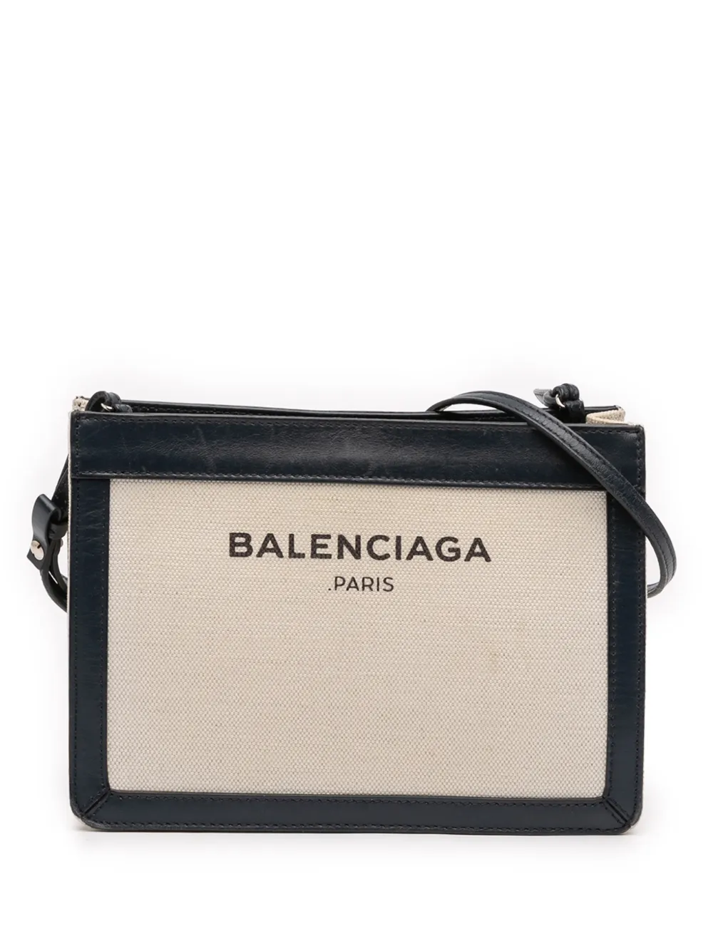 Pre-owned Balenciaga 2016 Canvas Navy Pochette Crossbody Bag In Brown