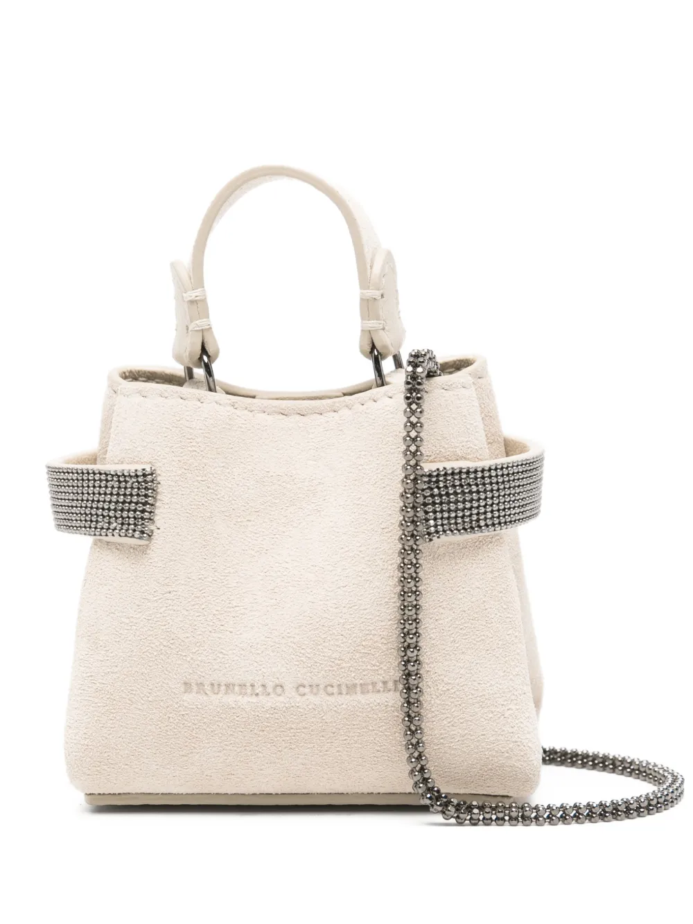 Brunello Cucinelli Embellished Top-handle Coin Pouch In Neutral