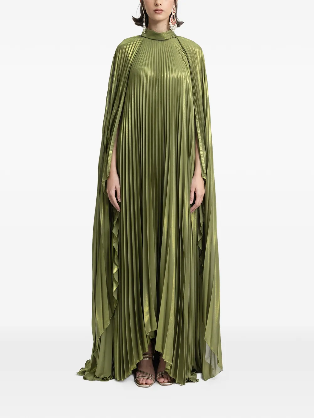 Gemy Maalouf pleated cape gown - Green