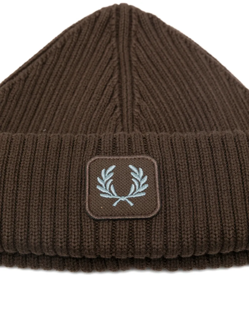  Fred Perry Ribbed Logo-patch Beanie Hat - Brown 