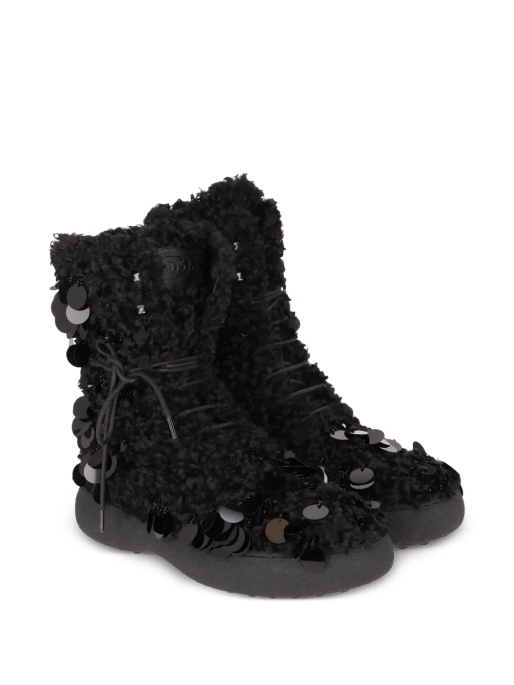 Tod's sequin-embellished shearling-effect boots Zwart