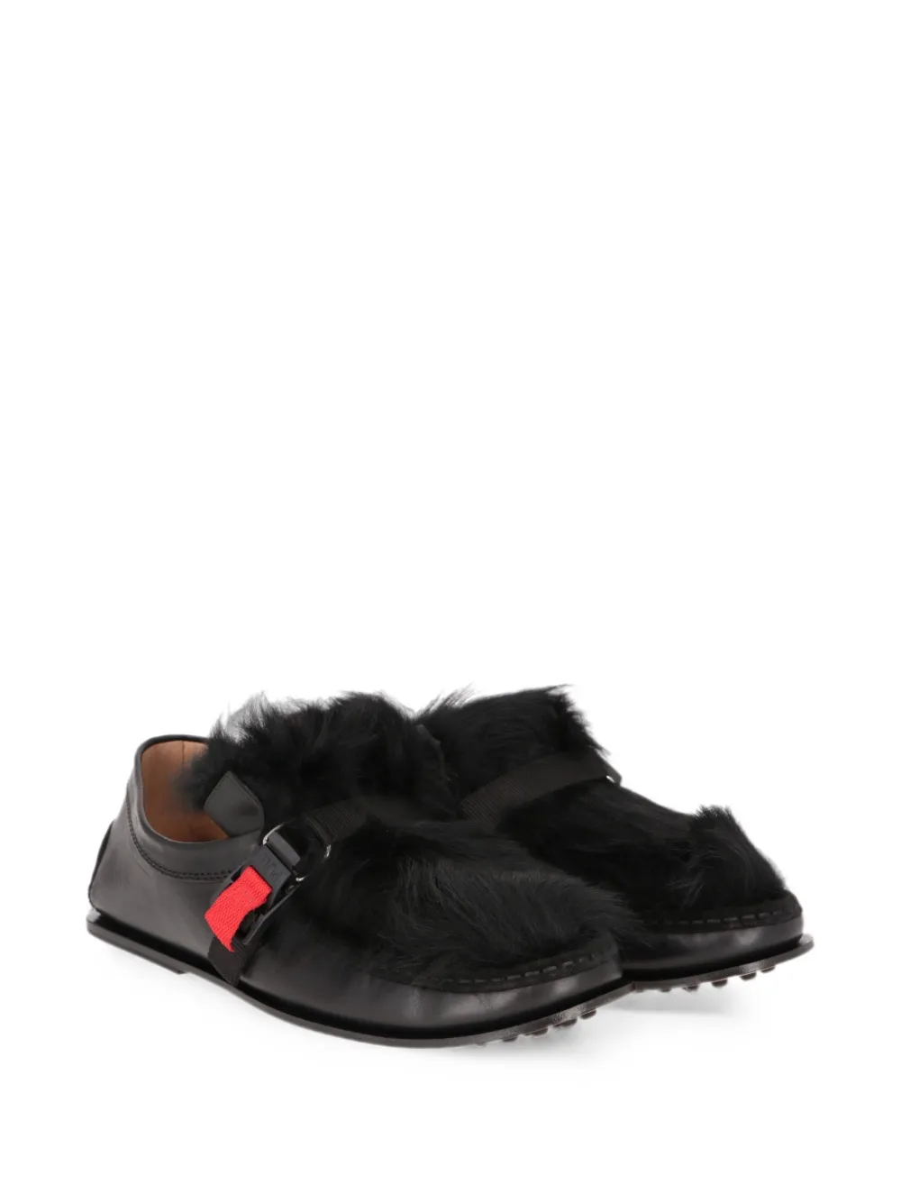 Tod's faux fur-trim loafers Zwart