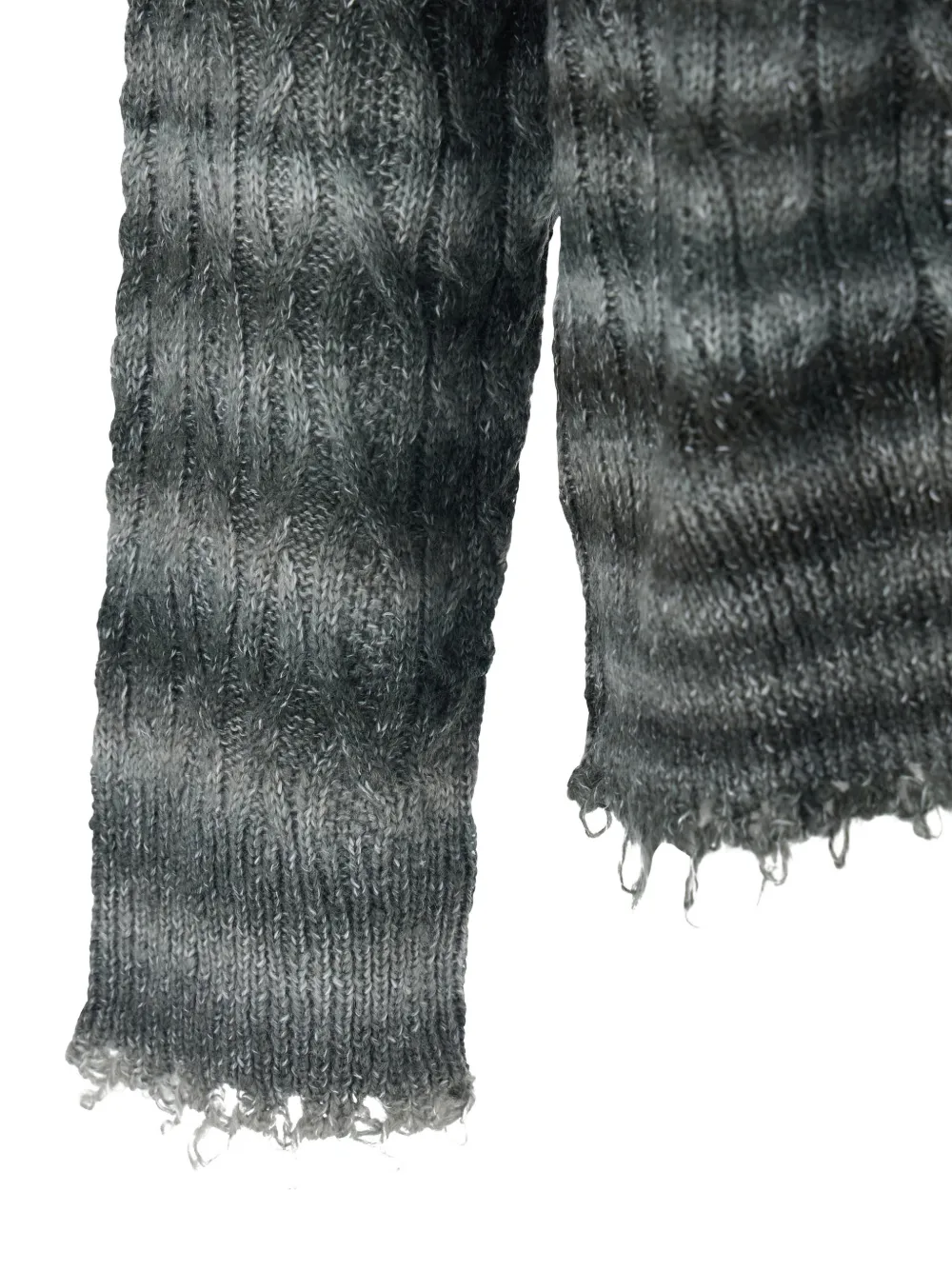  Won Hundred Fringed Striped Crew-neck Sweater - Grey 