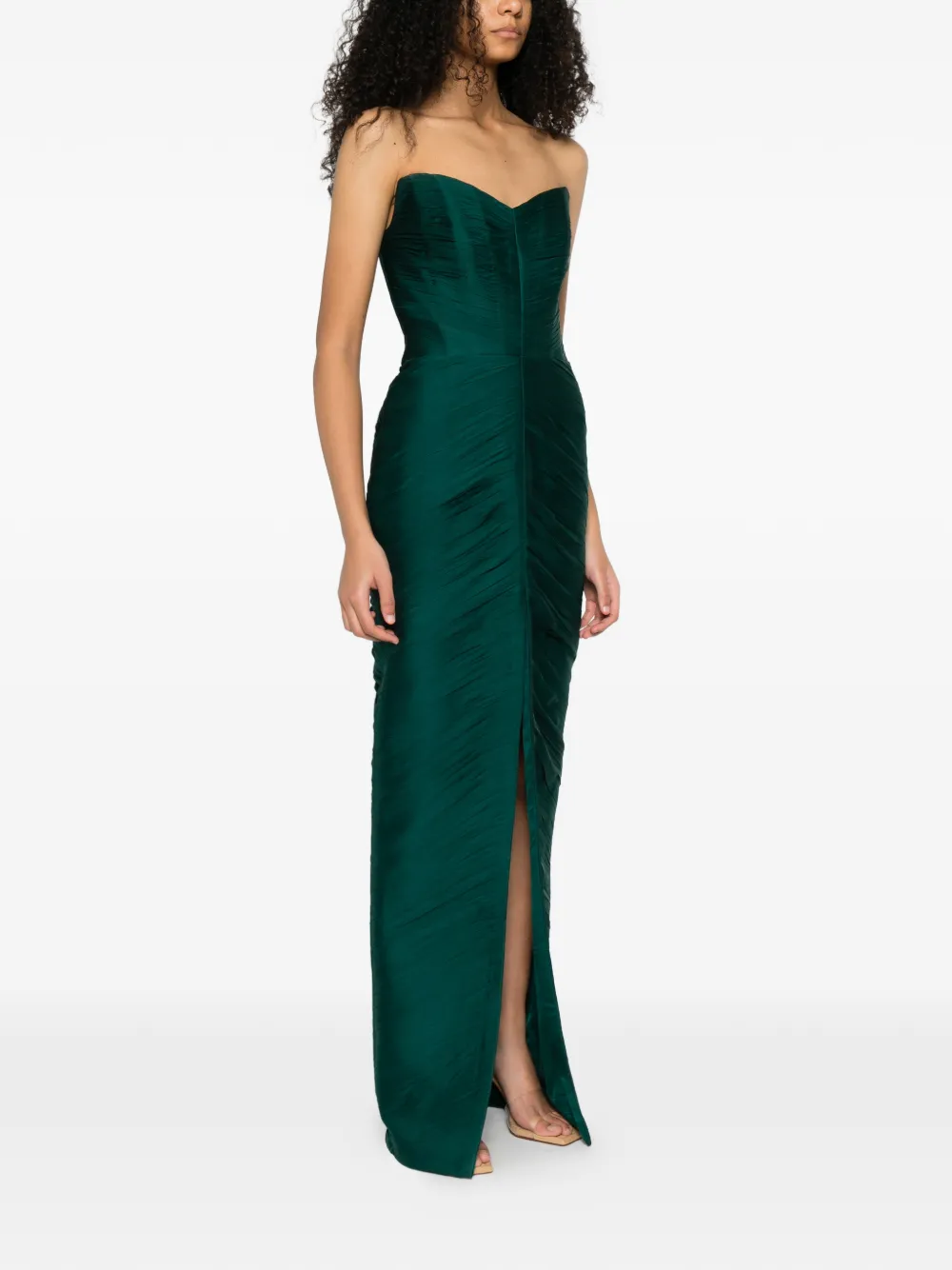 M.Marquise Andrea strapless maxi-jurk met ruches Groen