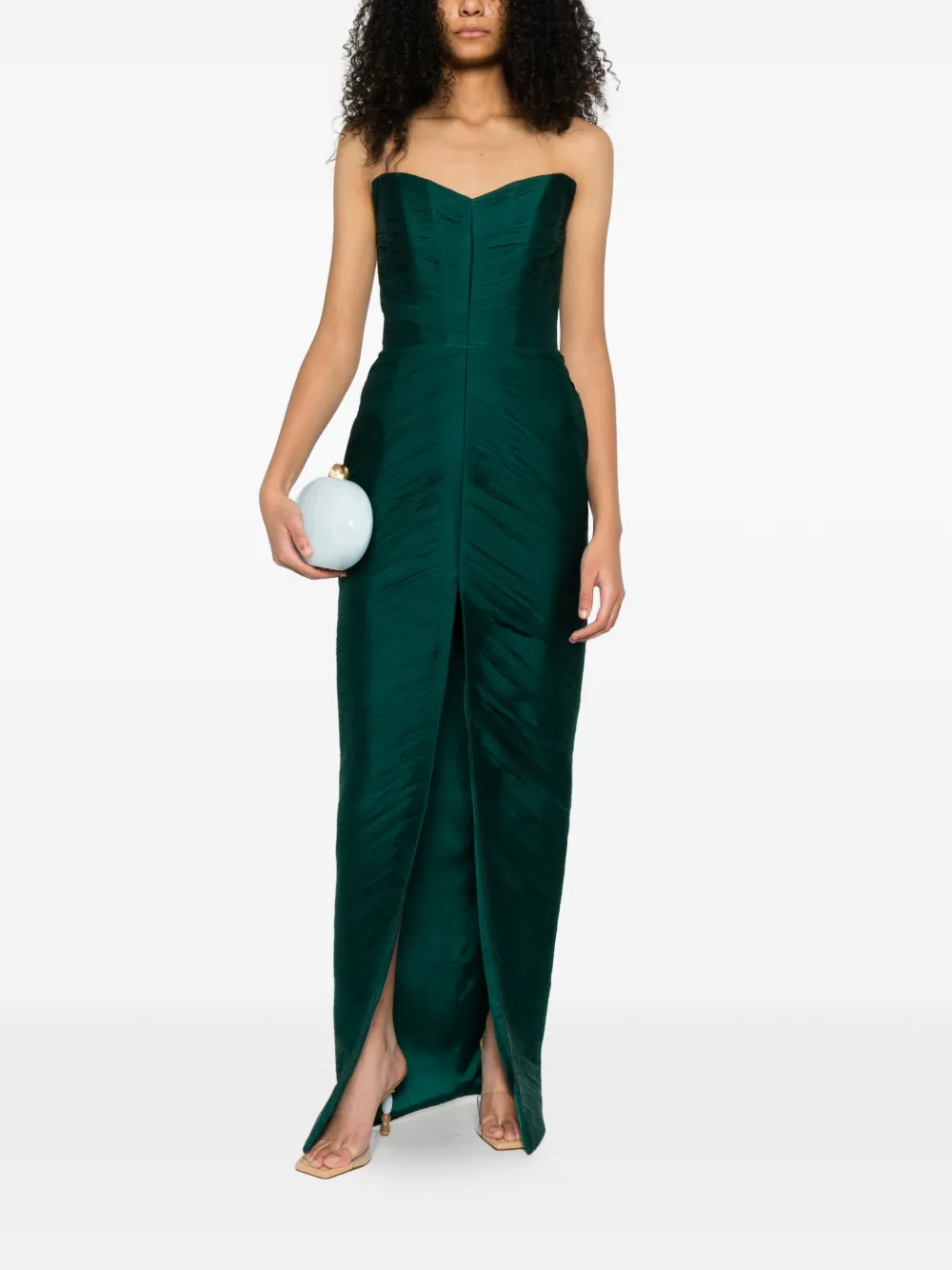 M.Marquise Andrea ruched strapless maxi dress - Groen