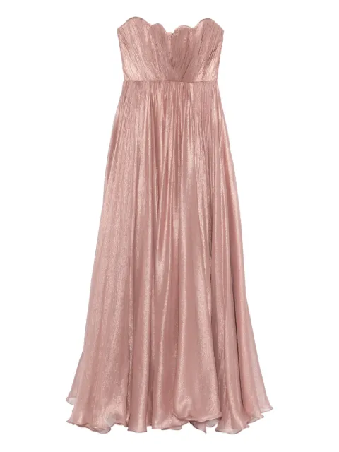 M.Marquise Camelia strapless pleated maxi dress