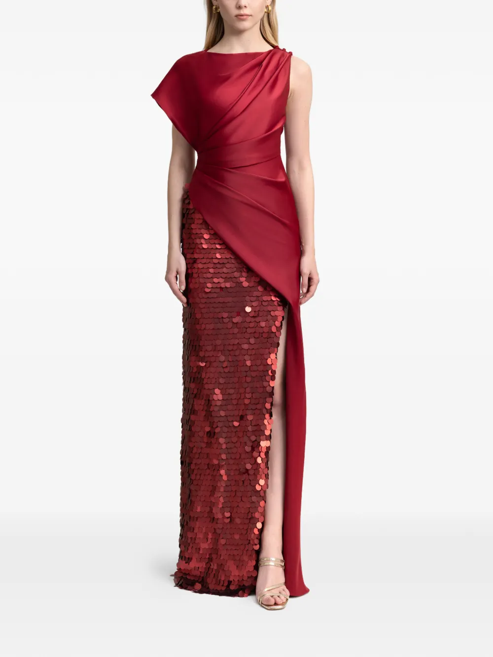 Gemy Maalouf Gedrapeerde avondjurk met pailletten - Rood