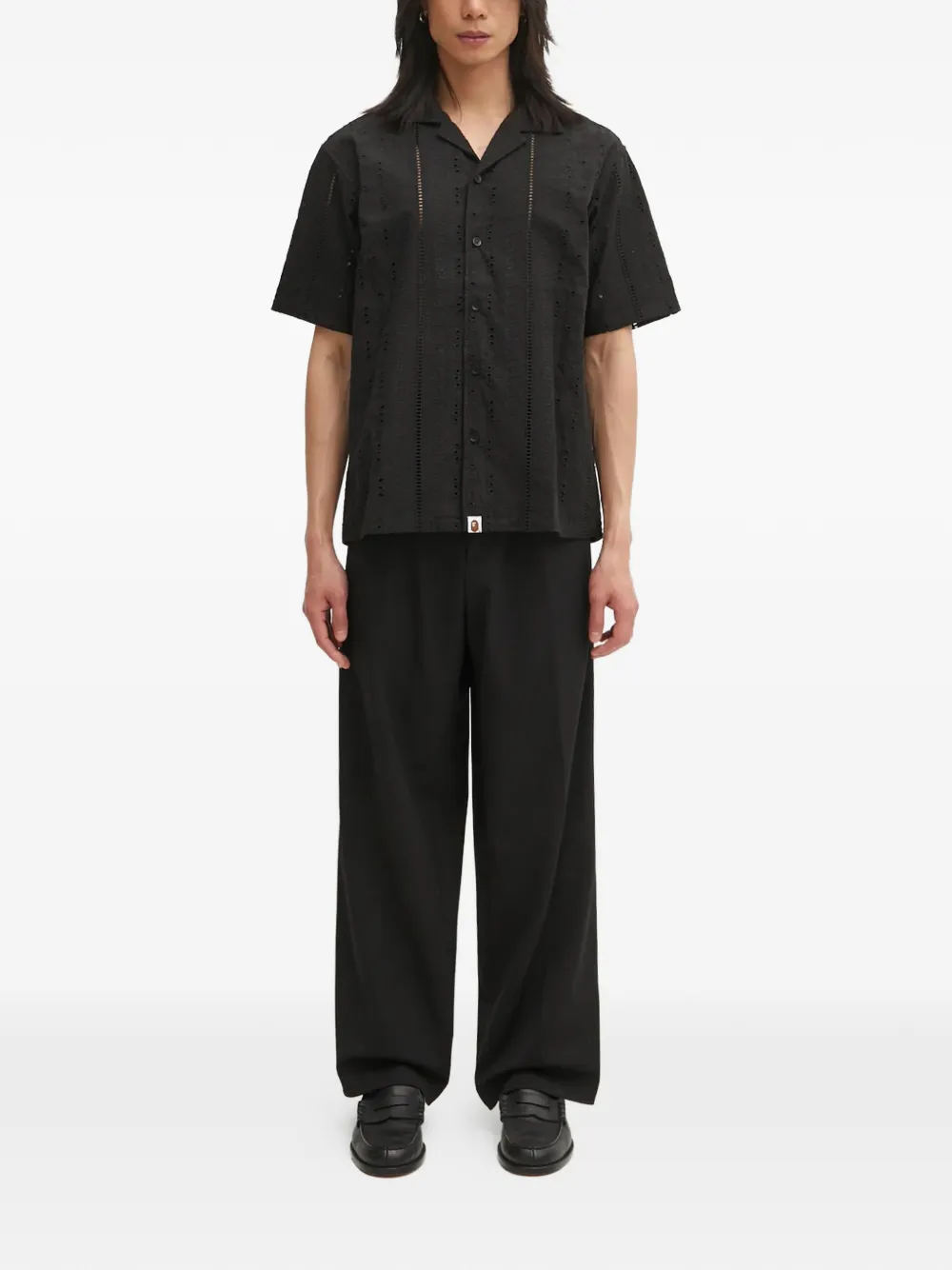 A BATHING APE broderie-anglaise shirt - Zwart