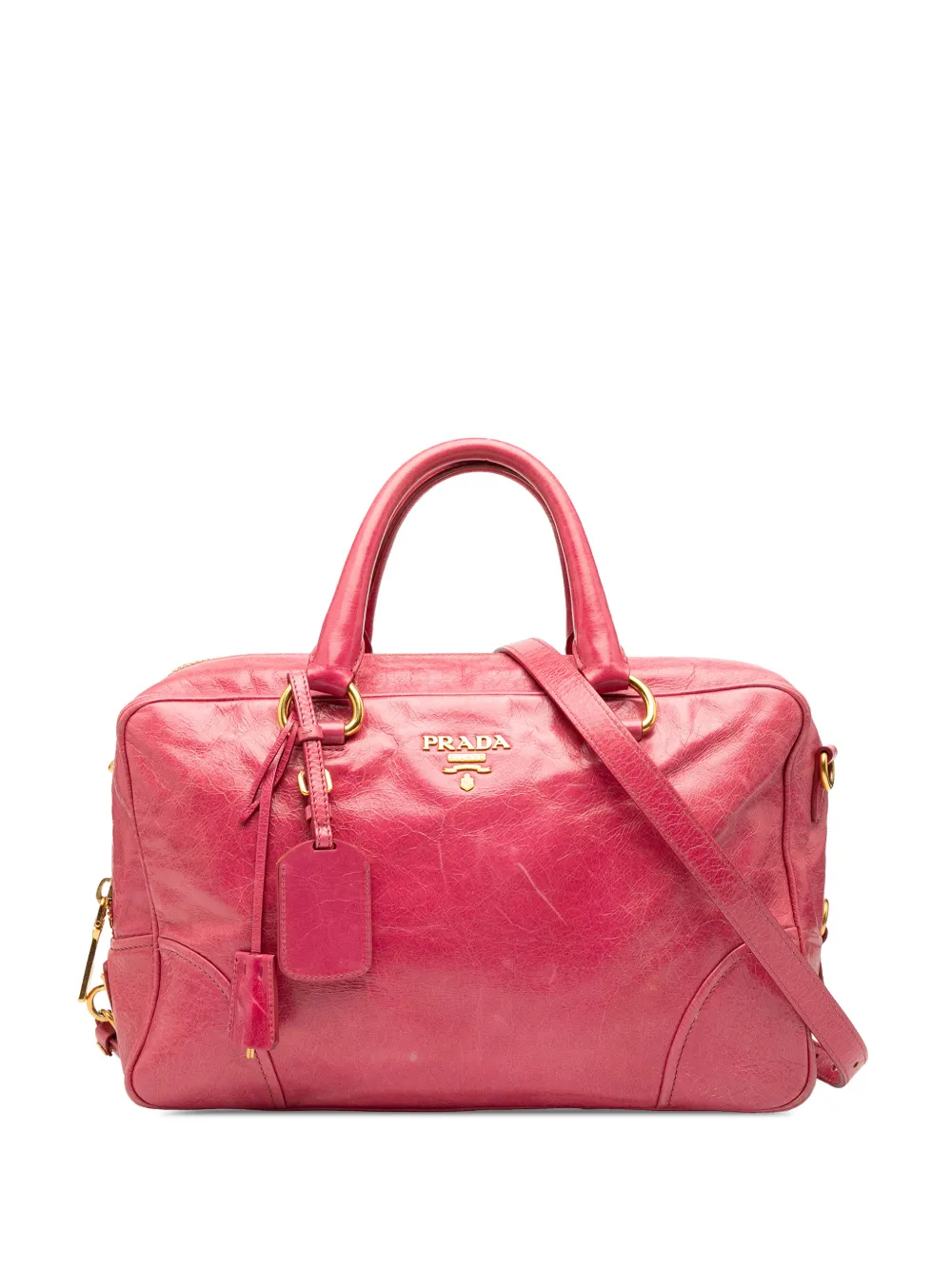 Pre-owned Prada 2000-2012 Vitello Shine Bauletto Satchel In Pink
