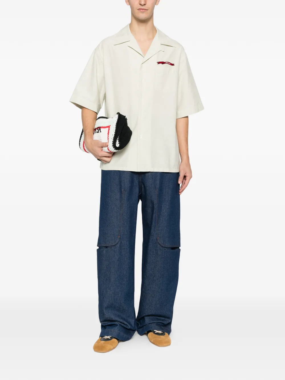 Marni logo-embroidered chest-pocket shirt - Beige