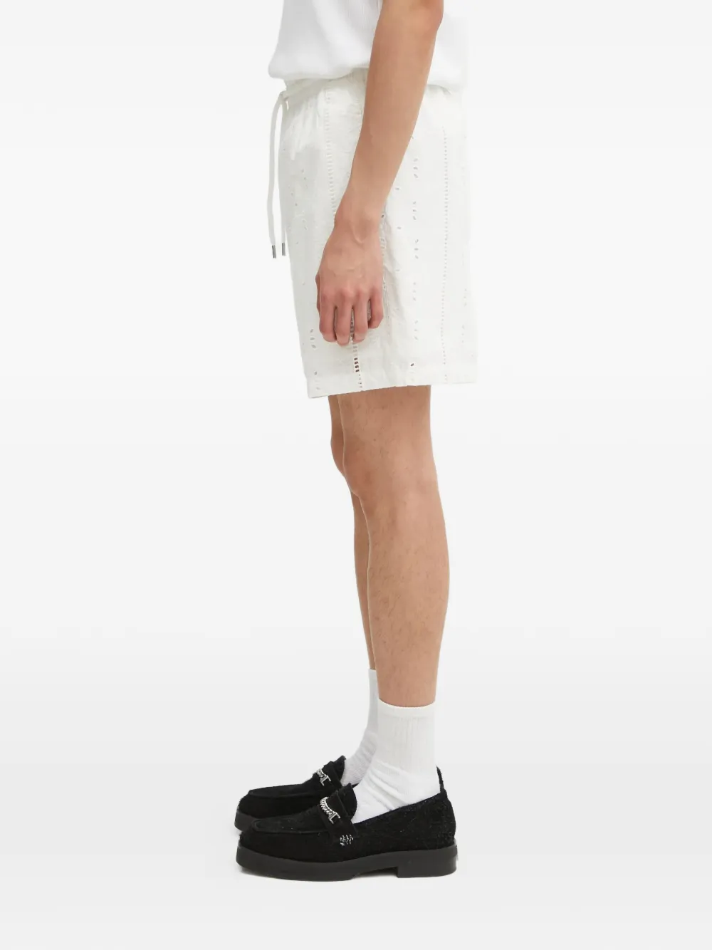 A BATHING APE Broderie anglaise shorts met trekkoord Beige