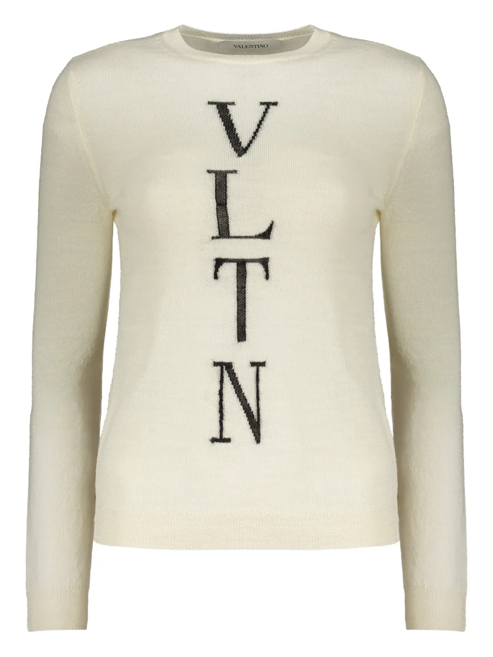Valentino Logo-embroidered Crew Neck Sweater In Neutral