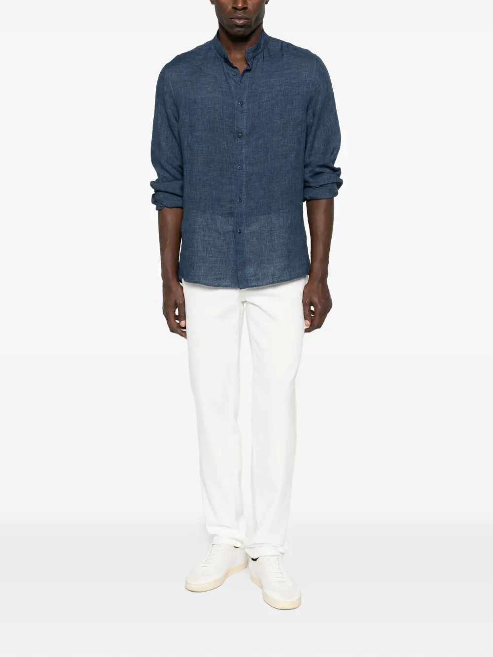 Brunello Cucinelli band-collar shirt - Blauw