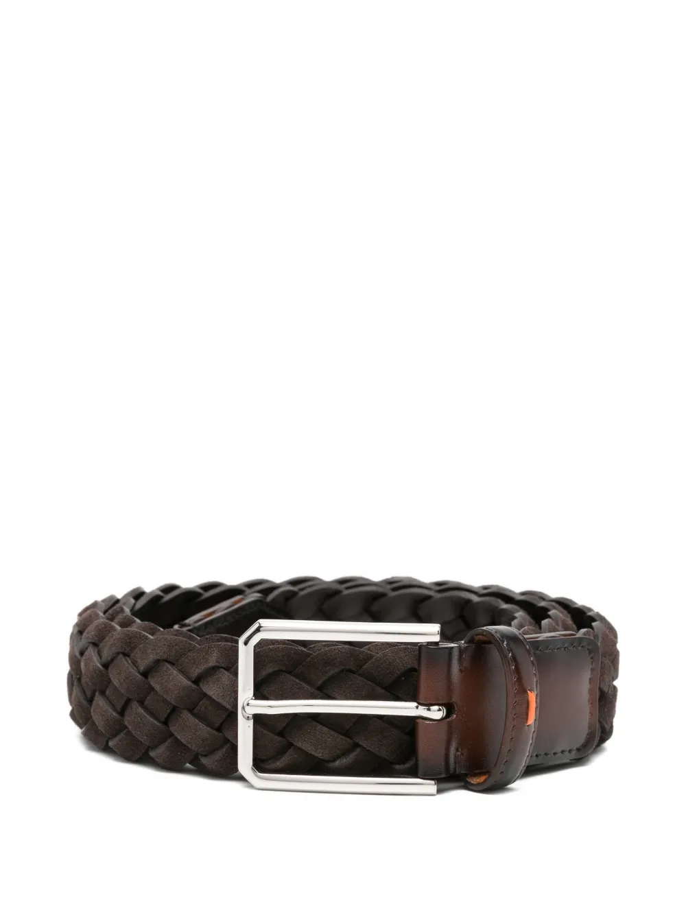 Santoni Braided Suede Belt In Brown