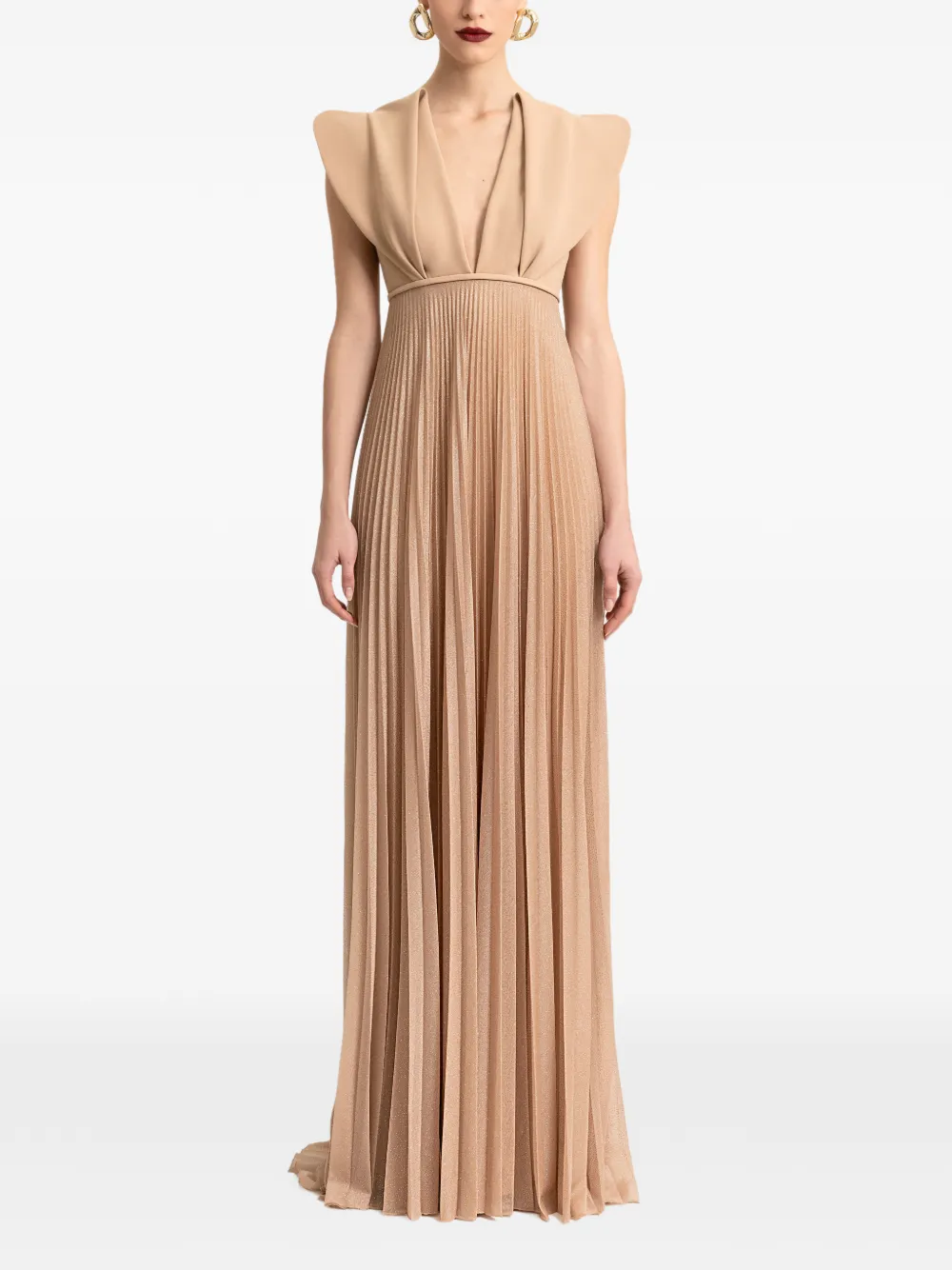 Gemy Maalouf Geplooide avondjurk Beige