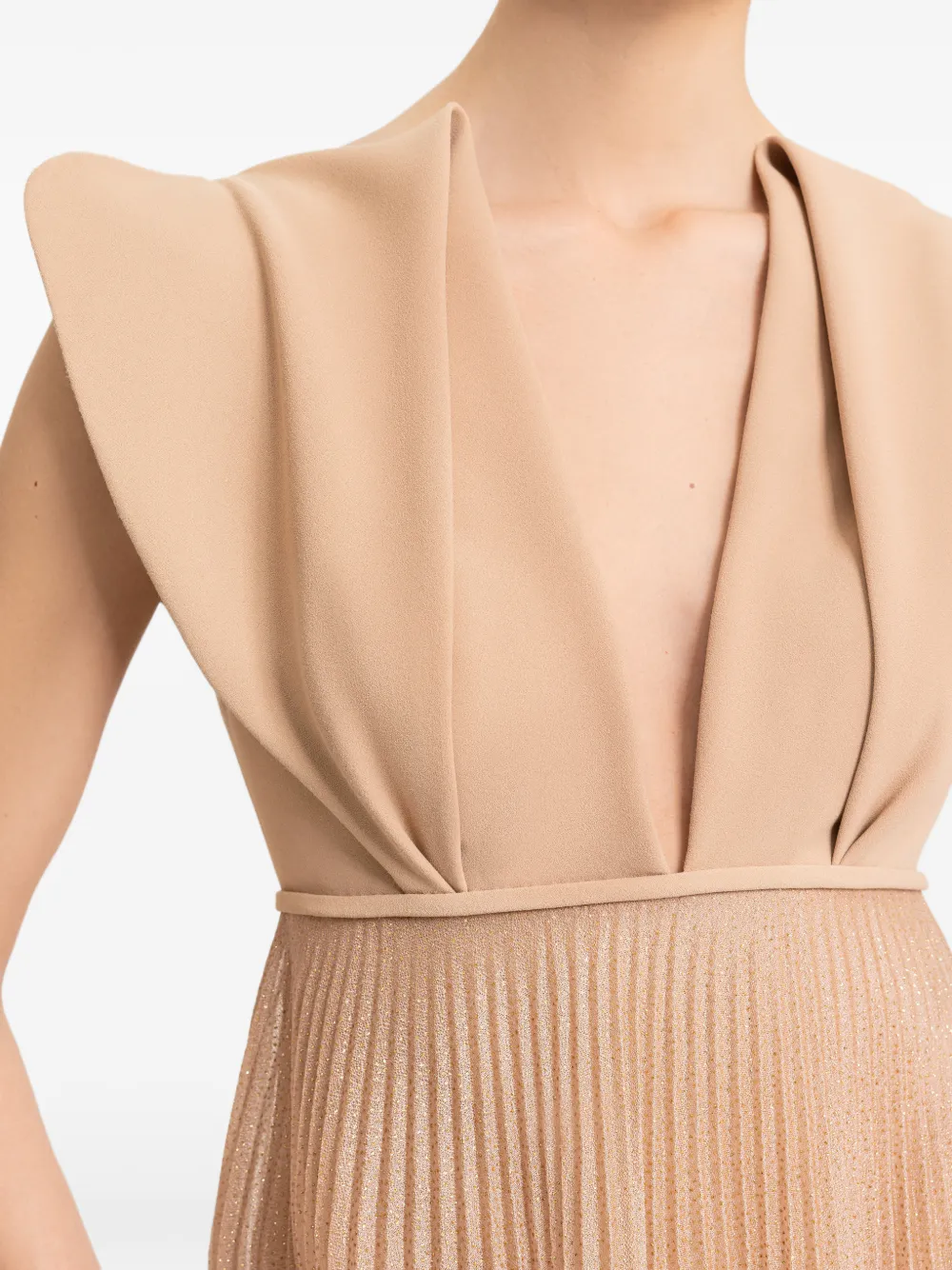 Gemy Maalouf Geplooide avondjurk Beige
