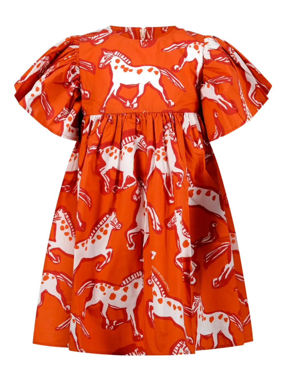 Stella McCartney Kids horse-print ruffled-detail dress - Arancione