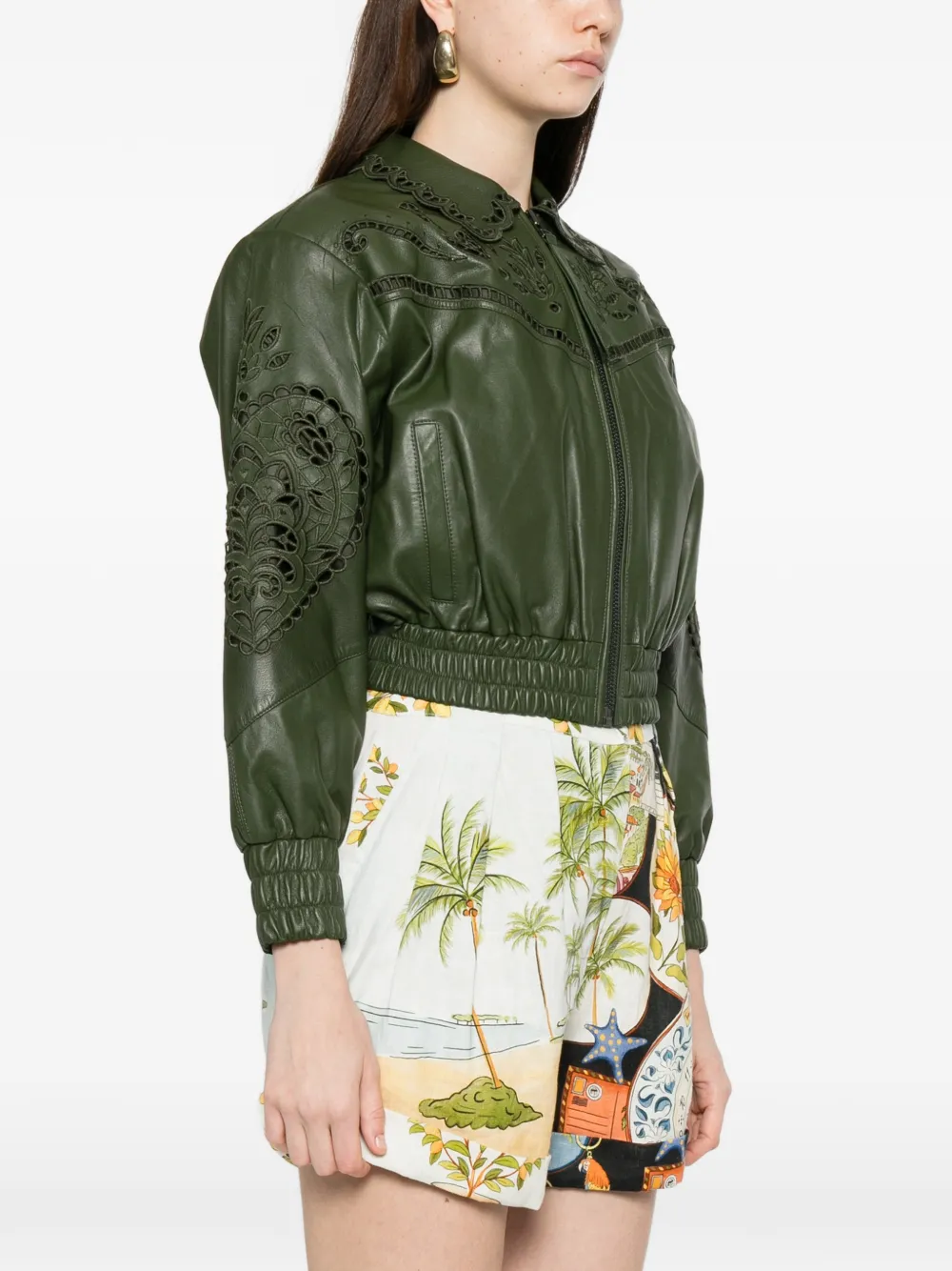  Farm Rio Richelieu Heart Embroidered Jacket - Green 