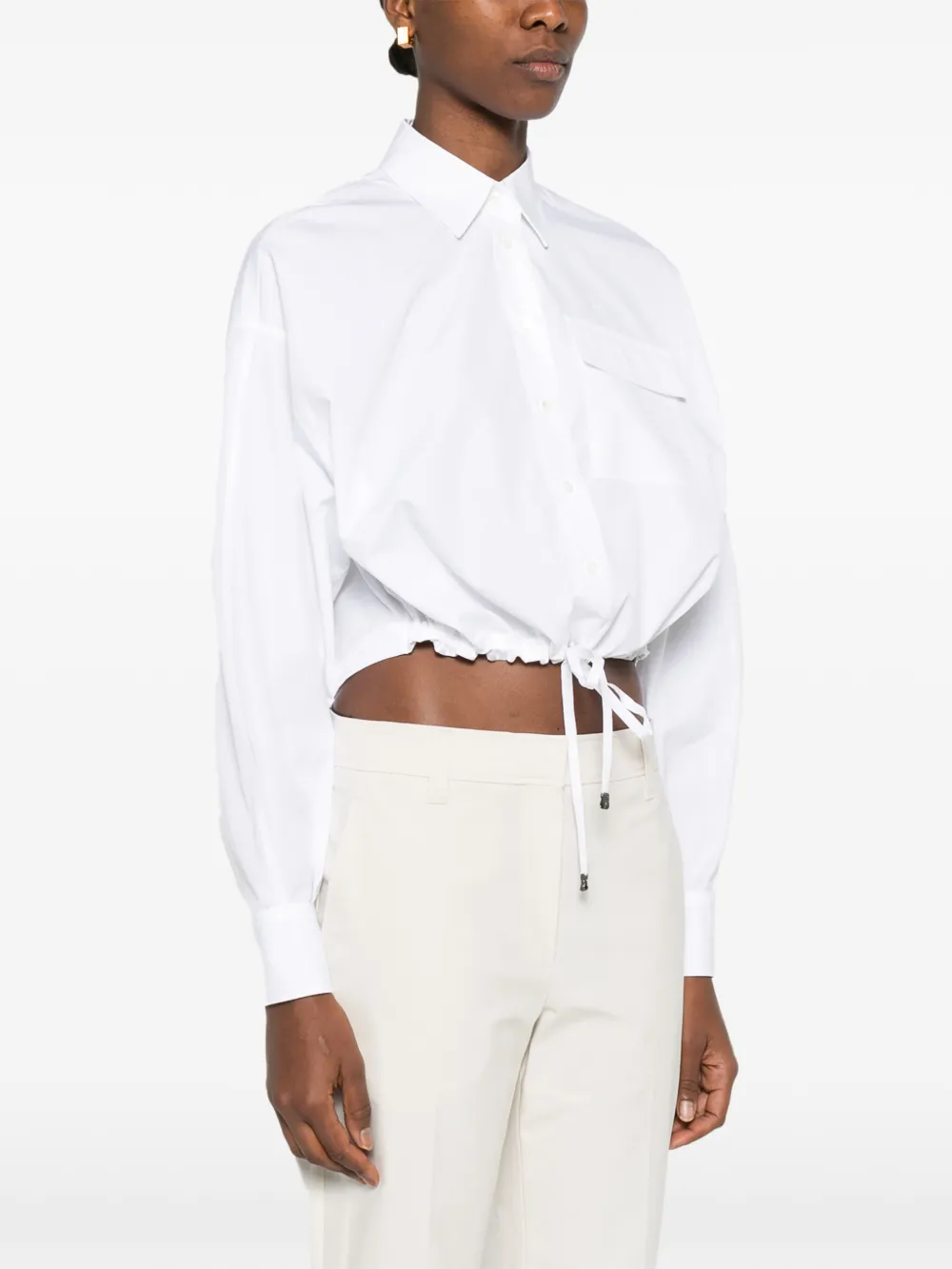 Brunello Cucinelli Camisa Com Bolso e Cordão De Ajuste | Branco