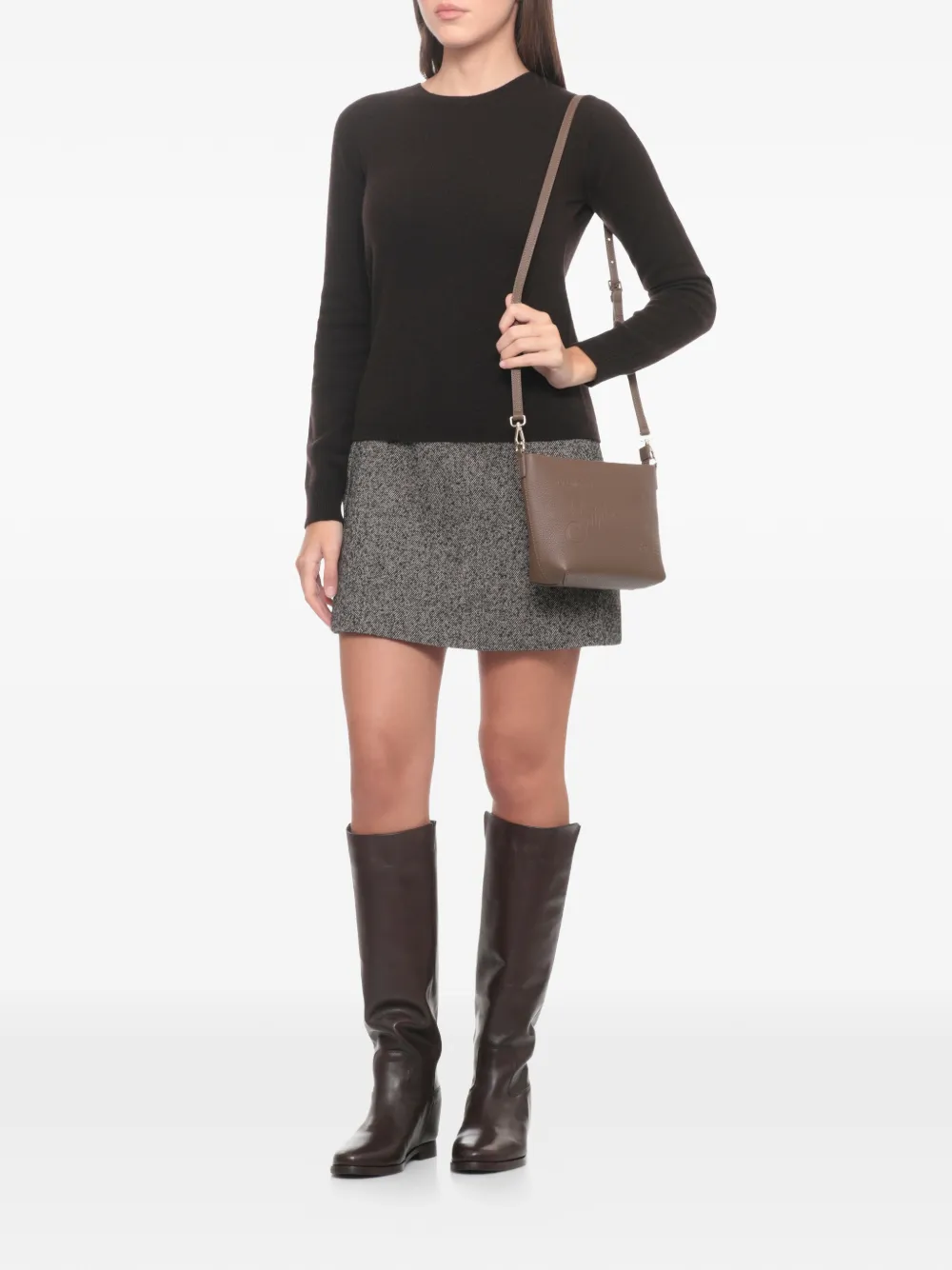 Mc2 Saint Barth Aline Embossed Leather Shoulder Bag In Brown