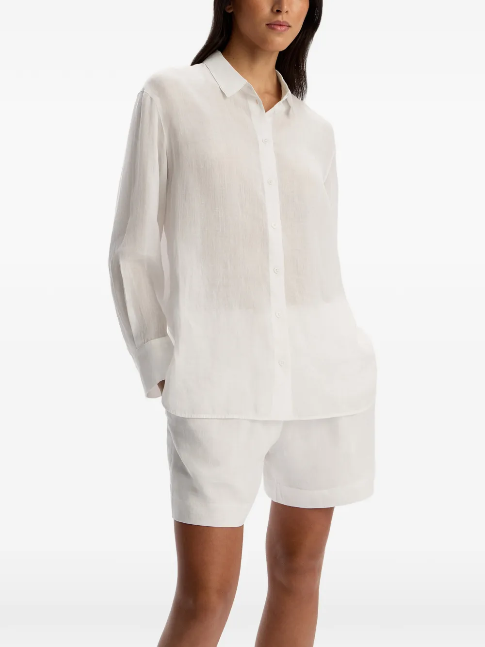 12 STOREEZ Ramie blouse met knopen Wit