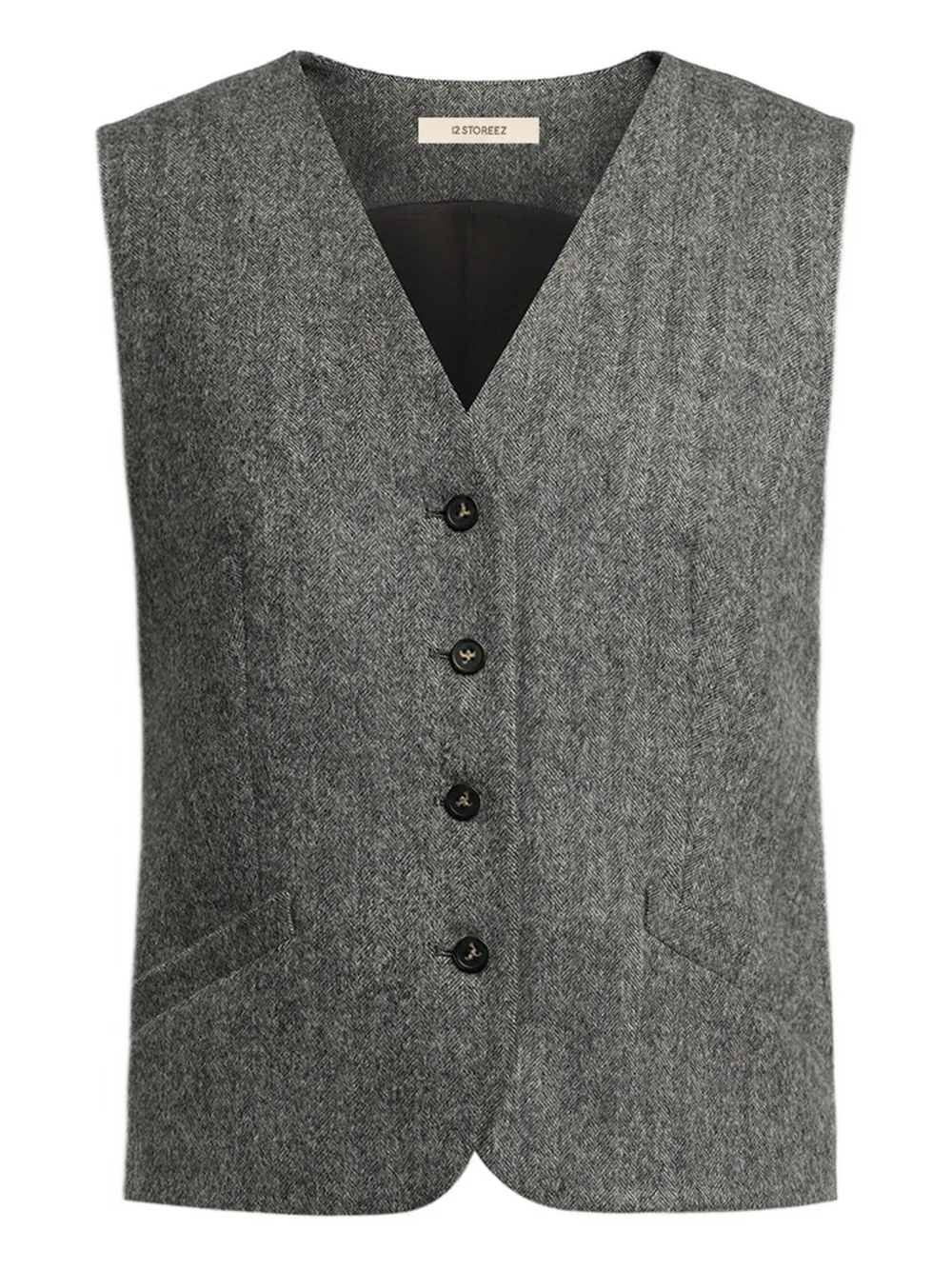 12 Storeez Buttoned Waistcoat In Gray