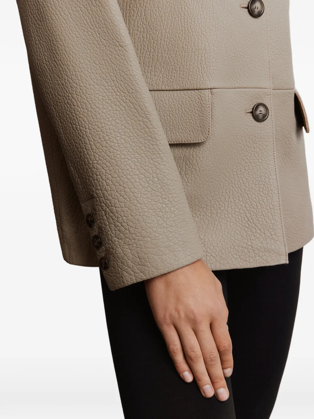 12 Storeez Button Leather Jacket In Neutral