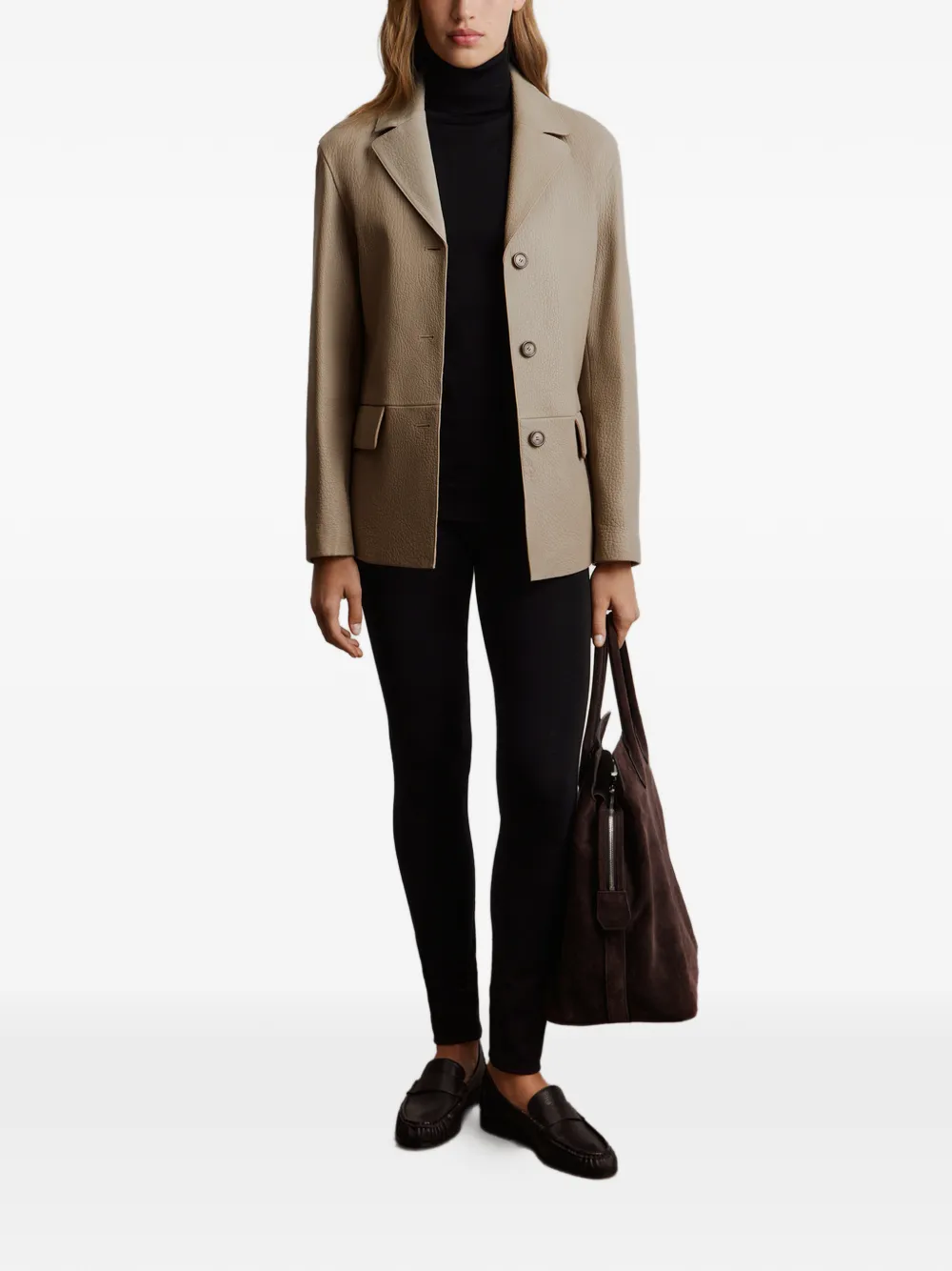 12 Storeez Button Leather Jacket In Neutral