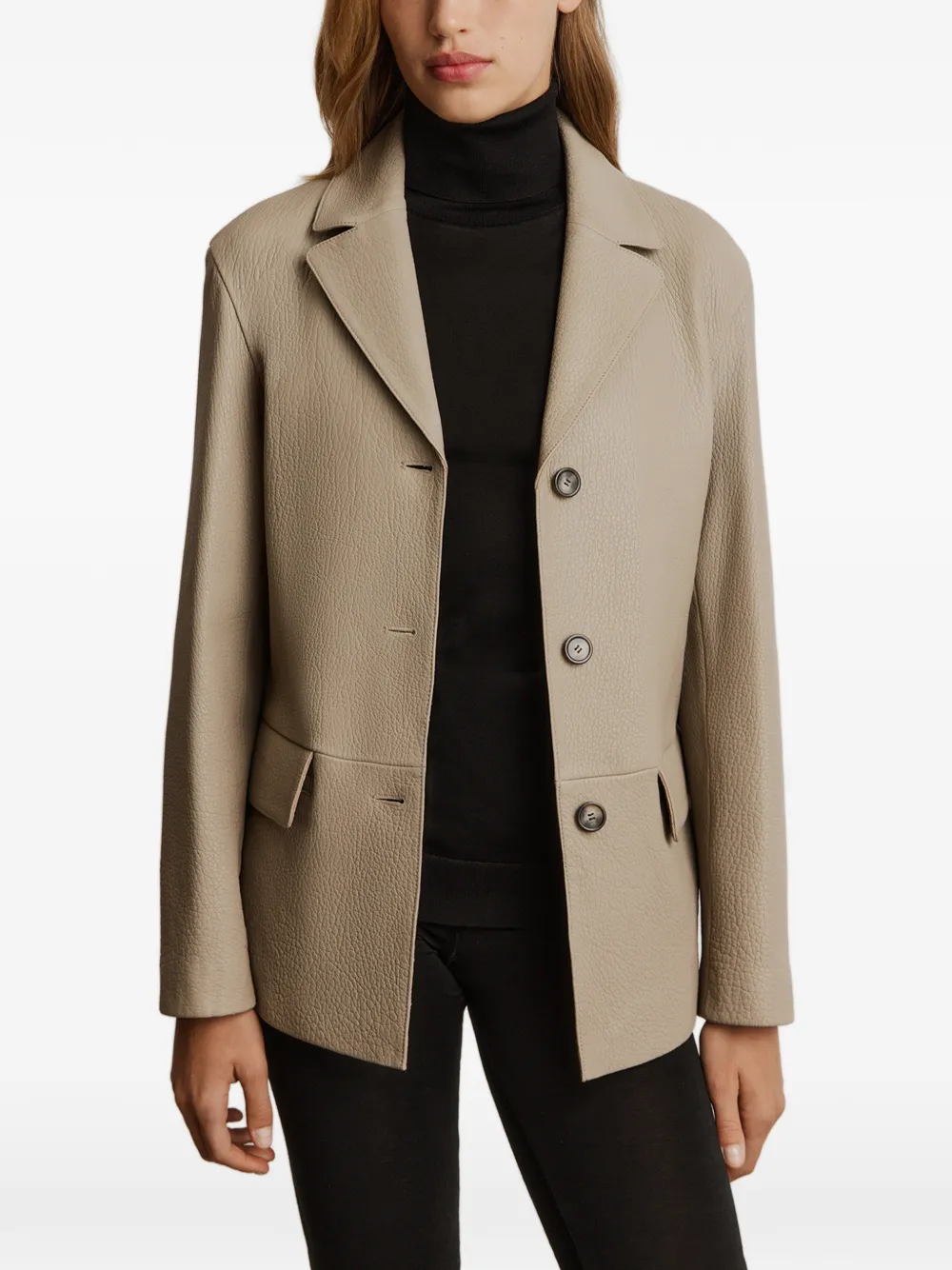 12 Storeez Button Leather Jacket In Neutral