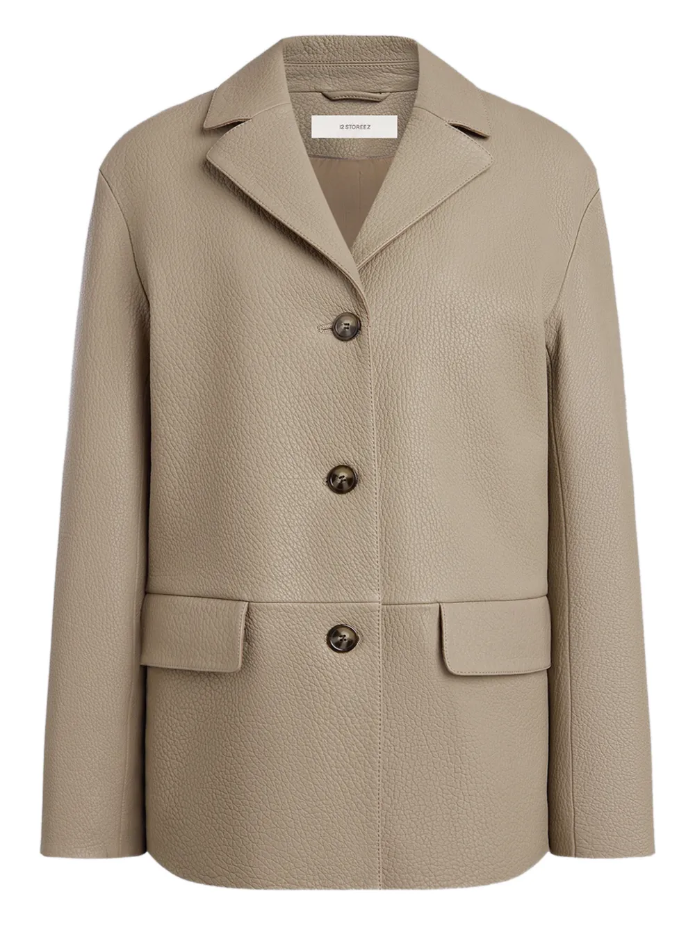 12 Storeez Button Leather Jacket In Neutral