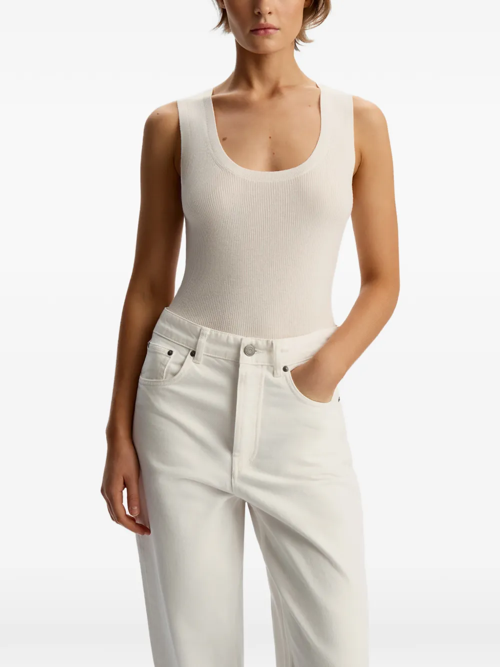 12 STOREEZ Geribbelde tanktop van merinowol Beige