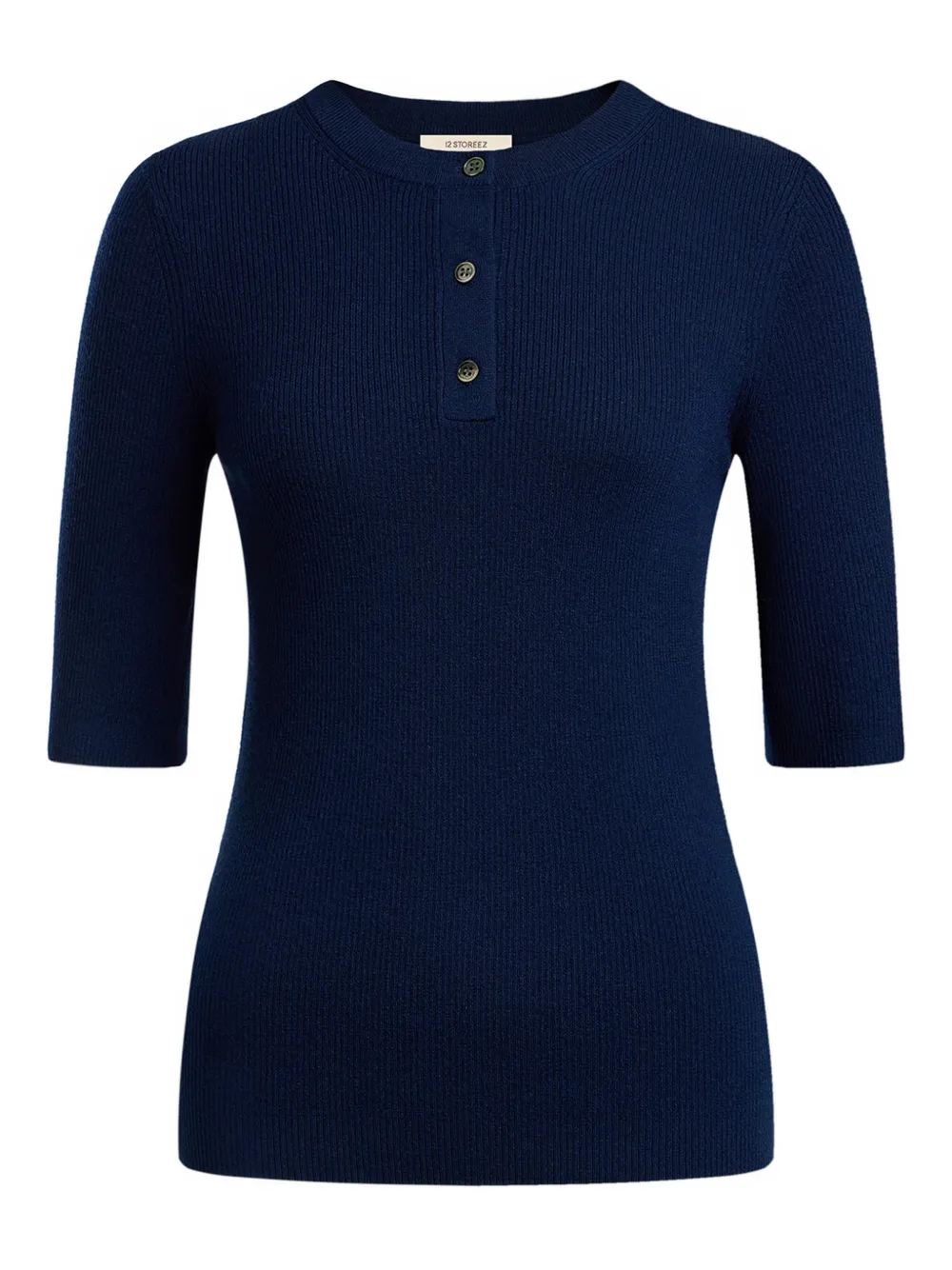12 Storeez Button Merino Sweater In Blue