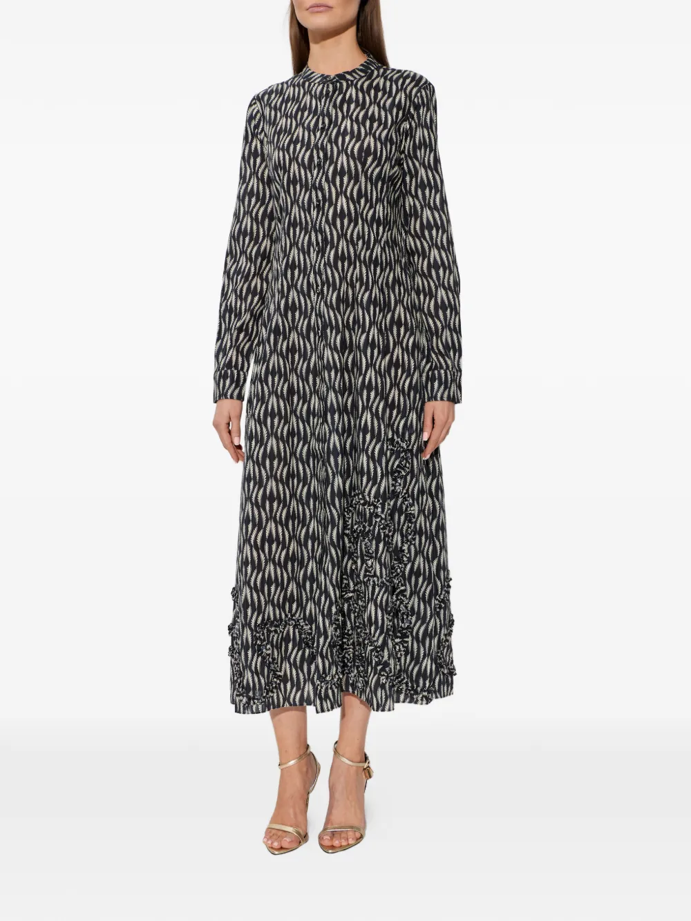 Ulla Johnson Laurentine midi-jurk met ruches Zwart