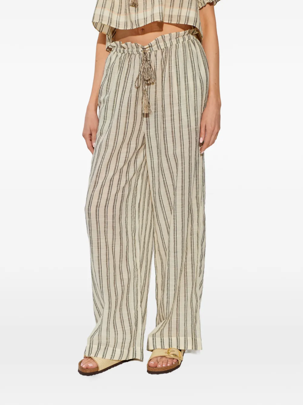 Ulla Johnson Josephine gestreepte broek met kwastje Beige