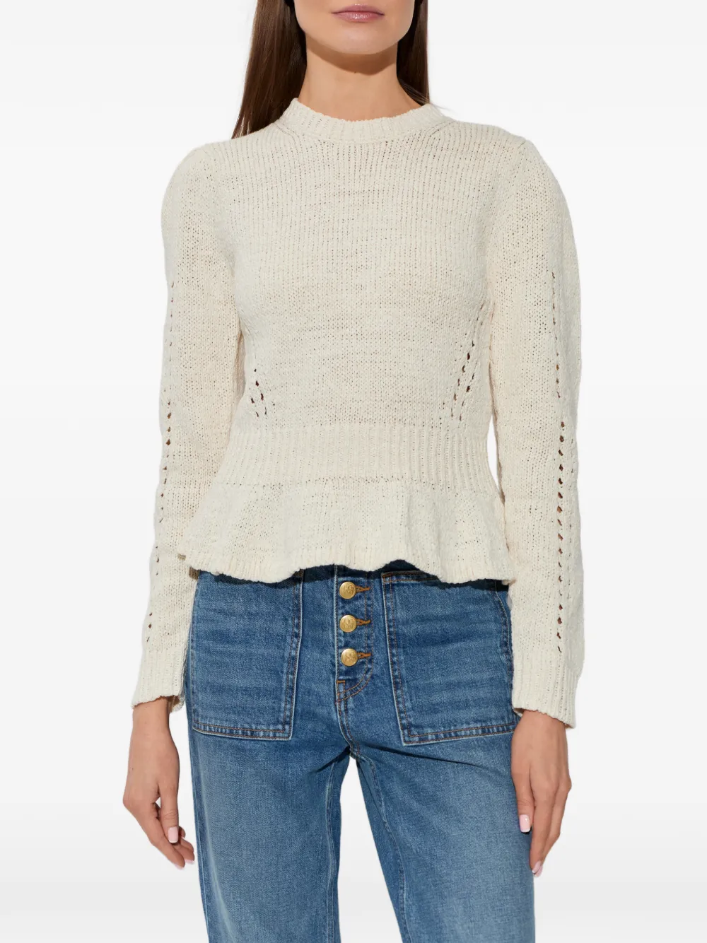  Ulla Johnson Peplum Puff-sleeve Sweater - Neutrals 