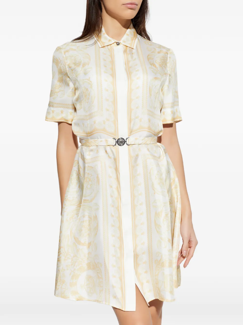 Versace Mini-jurk met ceintuur en print Wit
