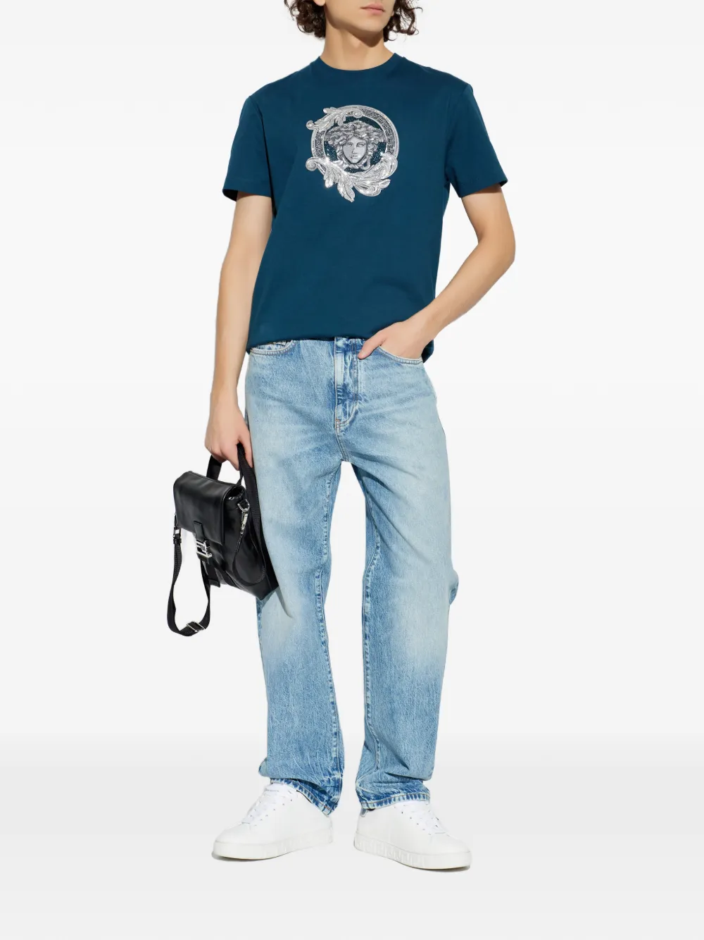 Versace Medusa-embroidered T-shirt - Blauw