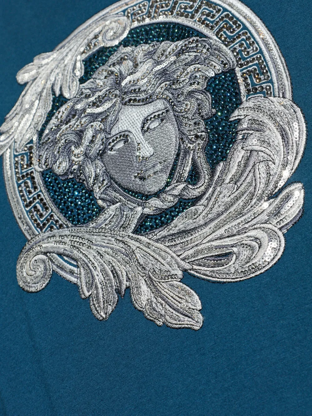 Versace Katoenen jersey T-shirt met borduurwerk Blauw