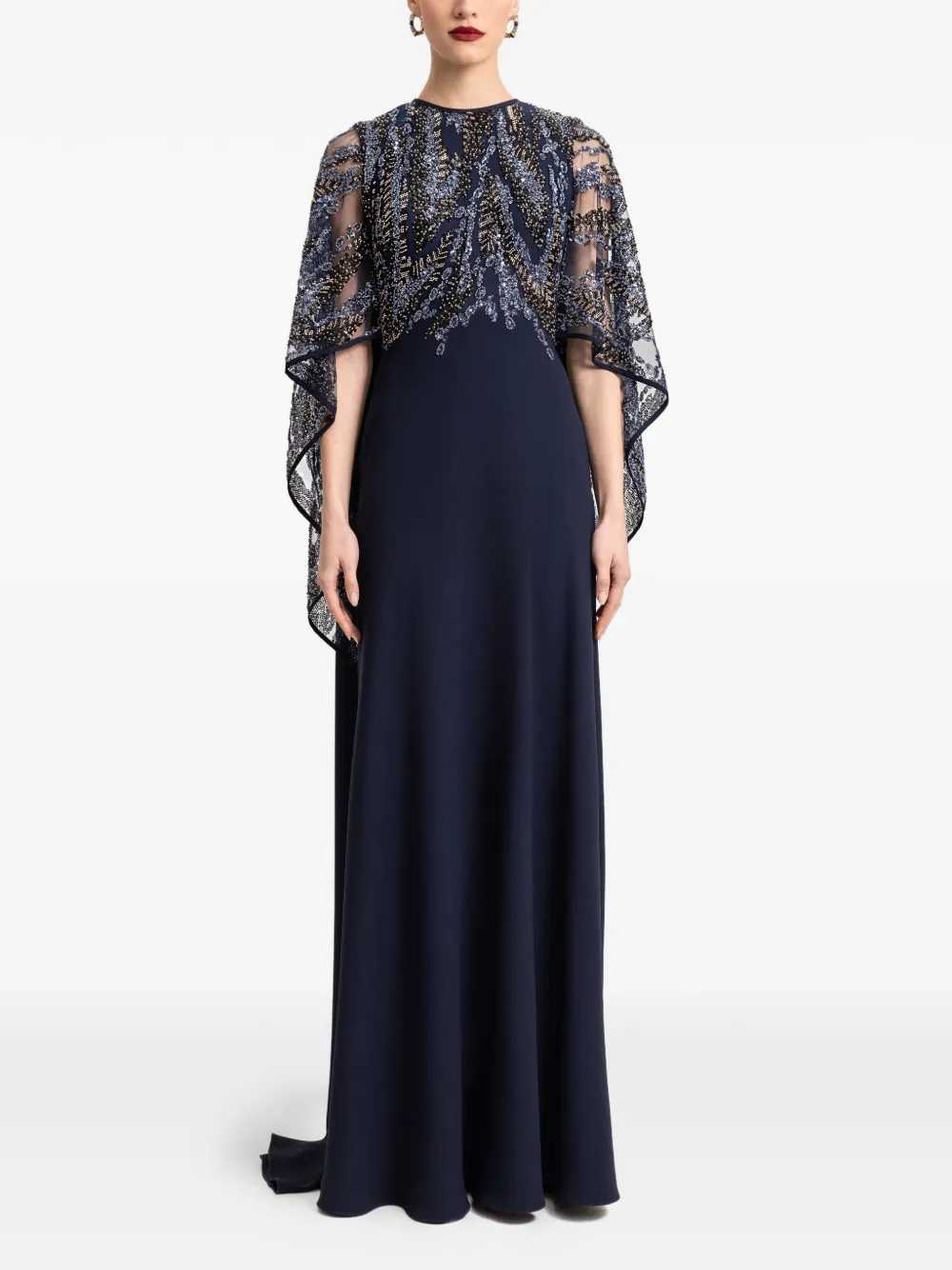 Gemy Maalouf Doorzichtige avondjurk met kralen - Blauw