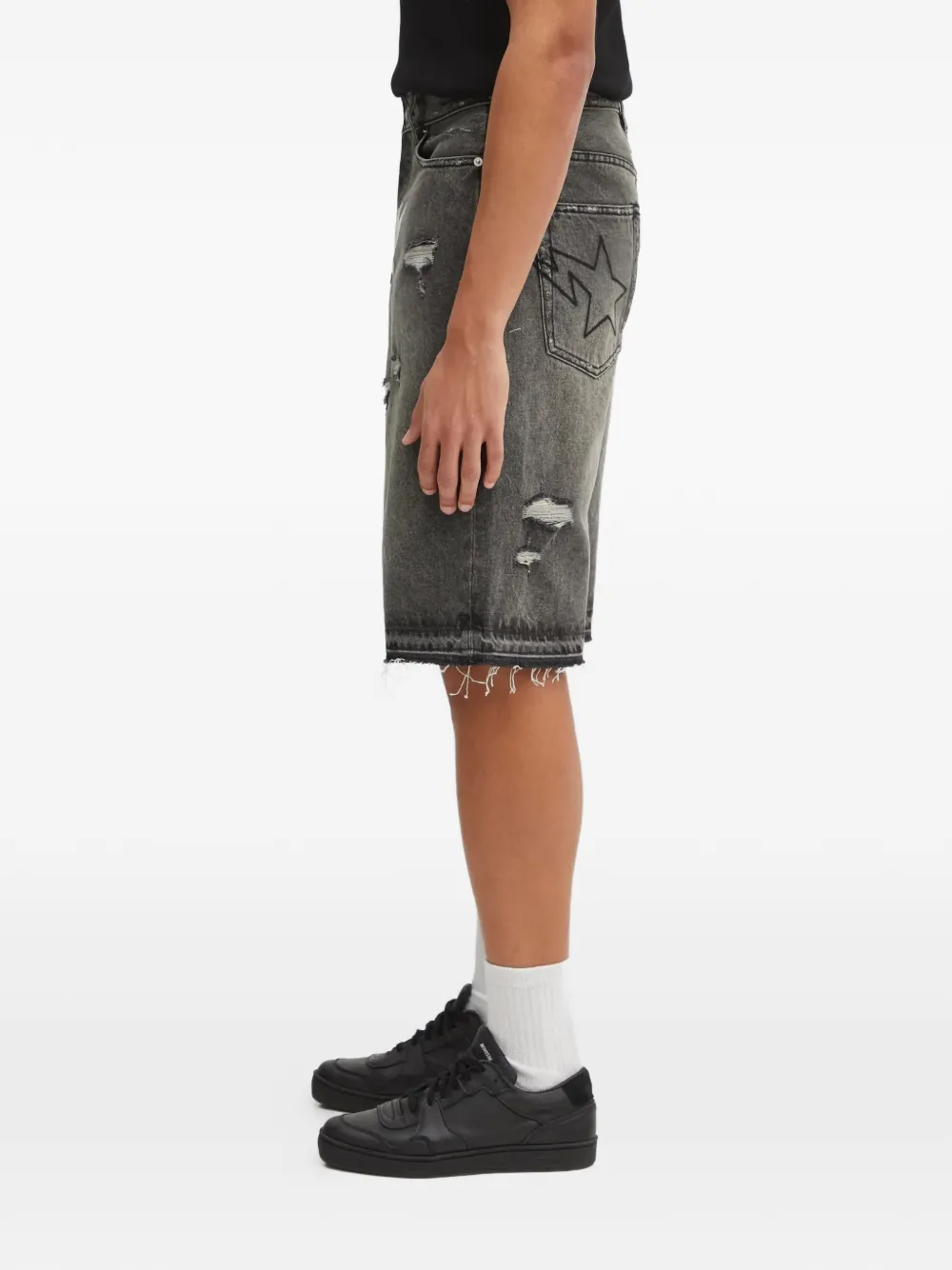  A Bathing Ape® Distressed Star-print Shorts - Grey 
