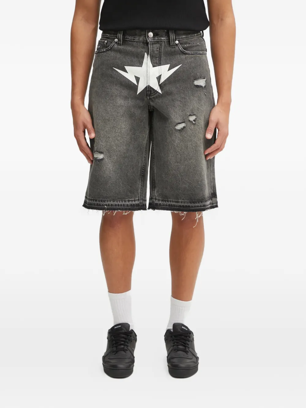 A BATHING APE® distressed star-print shorts | gris | Image 1