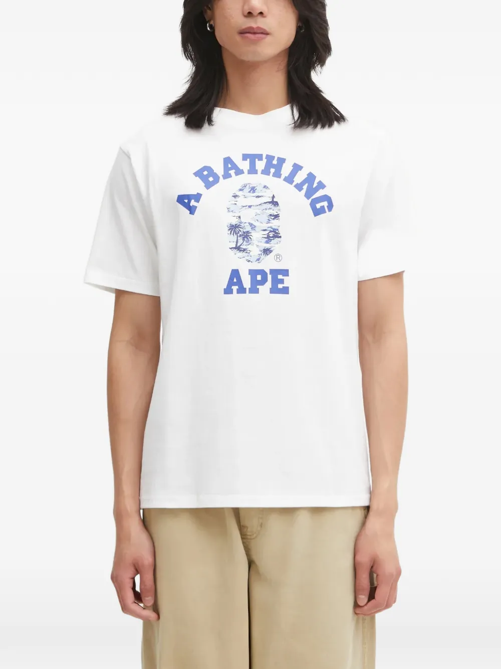 A BATHING APE® Palm Tree Camo College graphic-print T-shirt – White