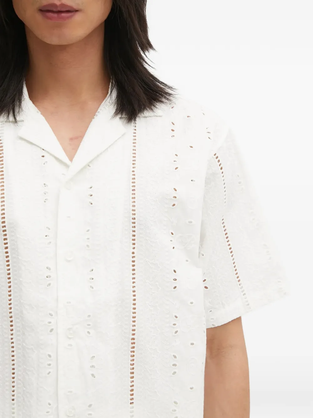 A BATHING APE Overhemd met broderie anglaise Beige