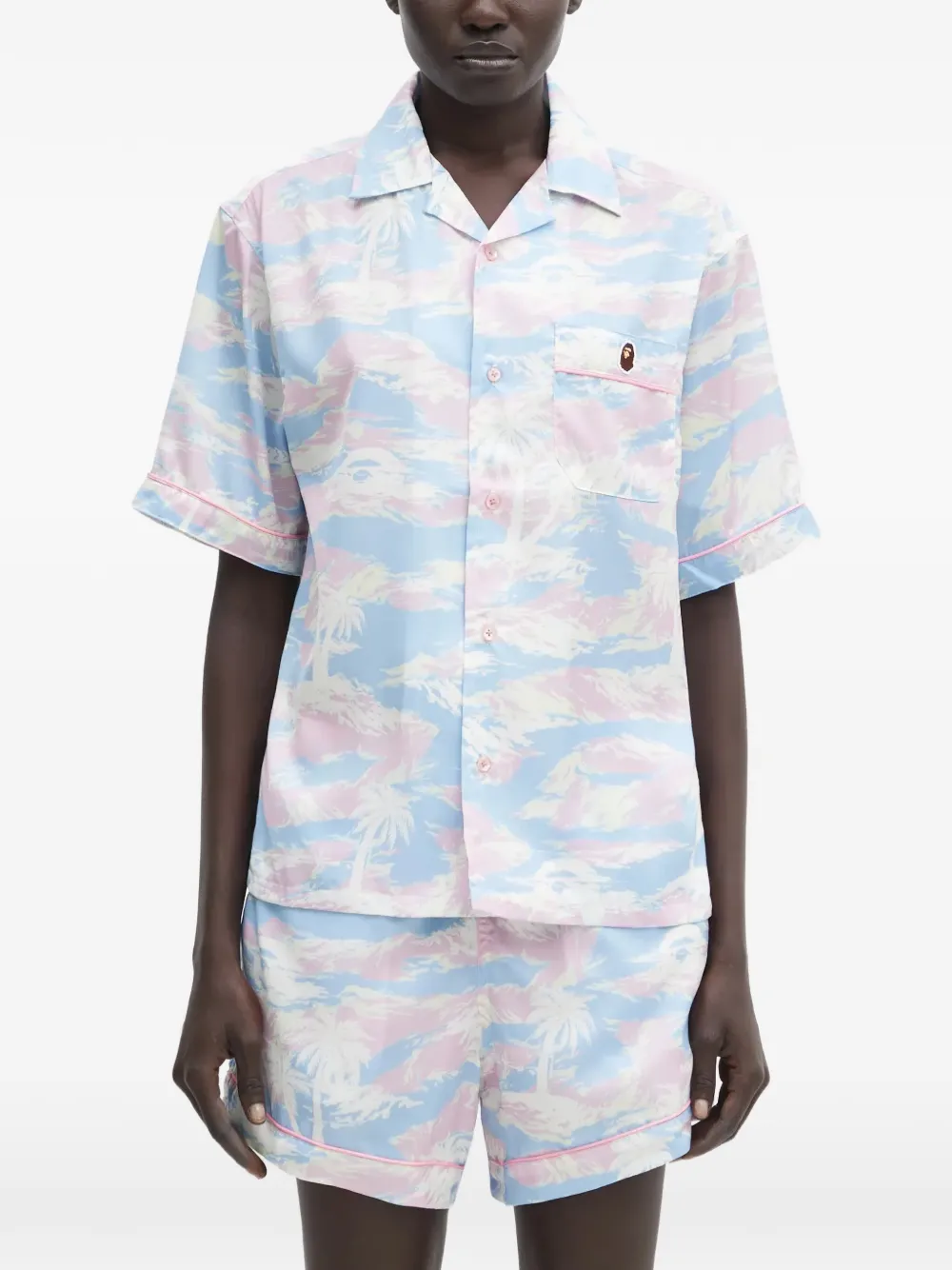 A Bathing Ape Short-sleeve Pocket Patterned Shirt In White