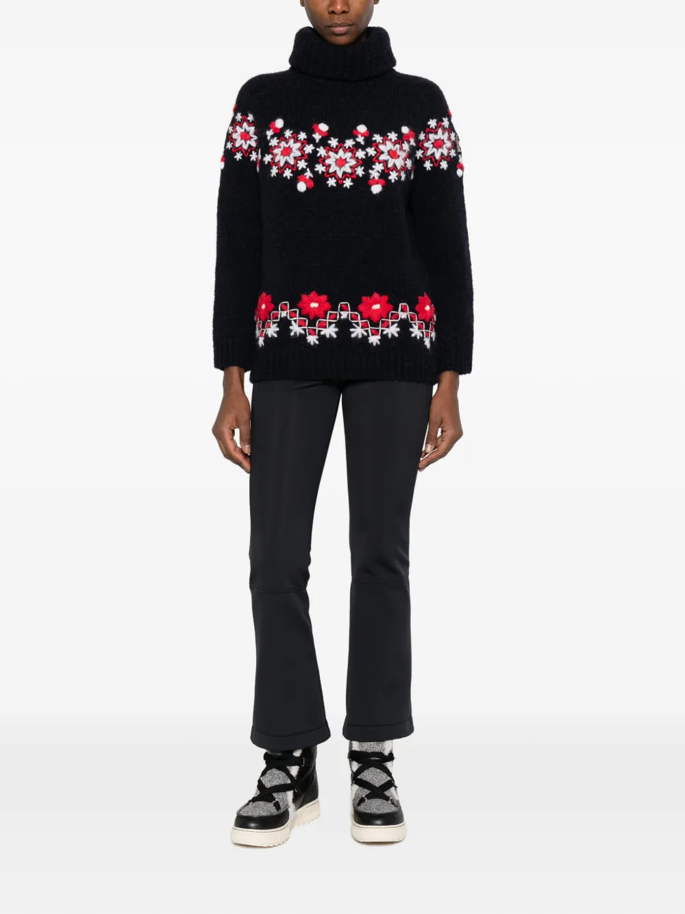 floral-detail roll-neck jumper