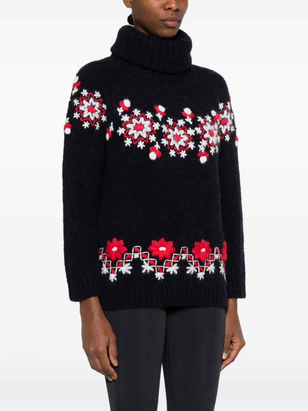 floral-detail roll-neck jumper