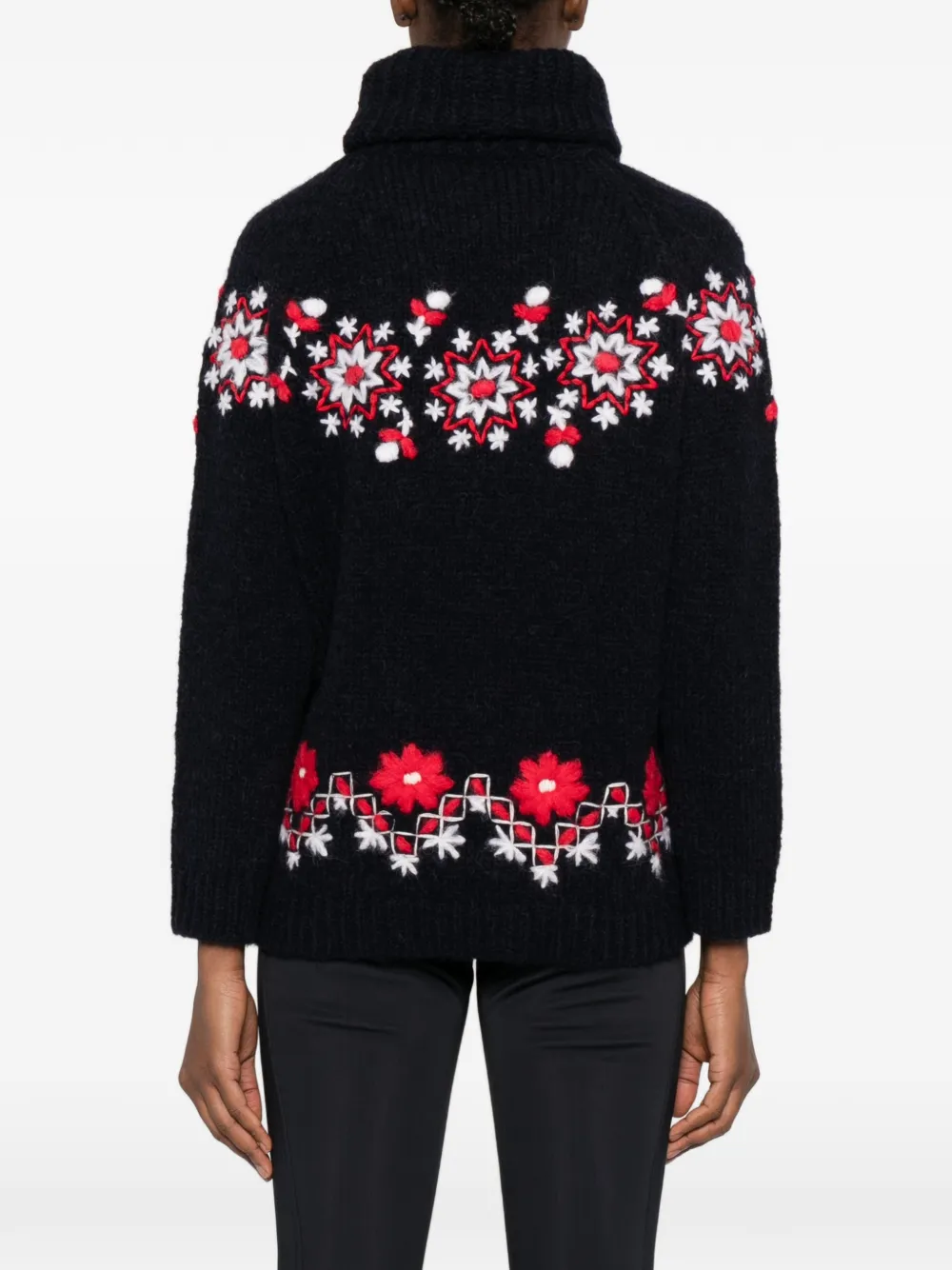 floral-detail roll-neck jumper